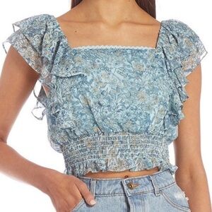 CHELSEA & VIOLET Women’s Crop Ruffle Sleeve Smocked Waist Tank Cottagecore XS/S